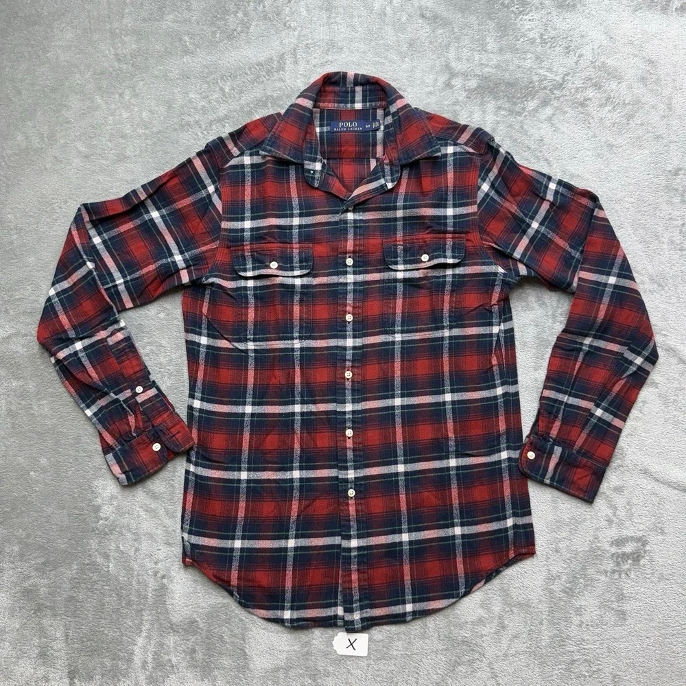 Polo Ralph Lauren Red Plaid LS Button Up Work Flannel Shirt Size Small Men Pony